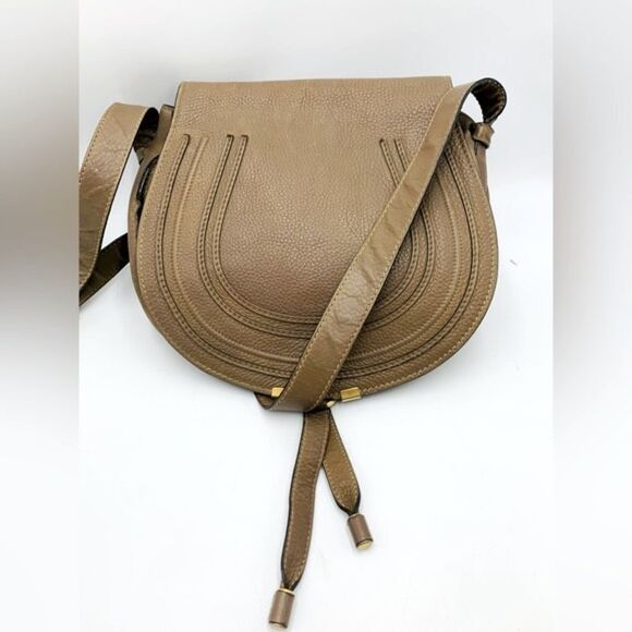 Auth Chloe Marcie Medium Tan Leather Crossbody Saddle Bag Good Preloved Bag - Picture 1 of 15